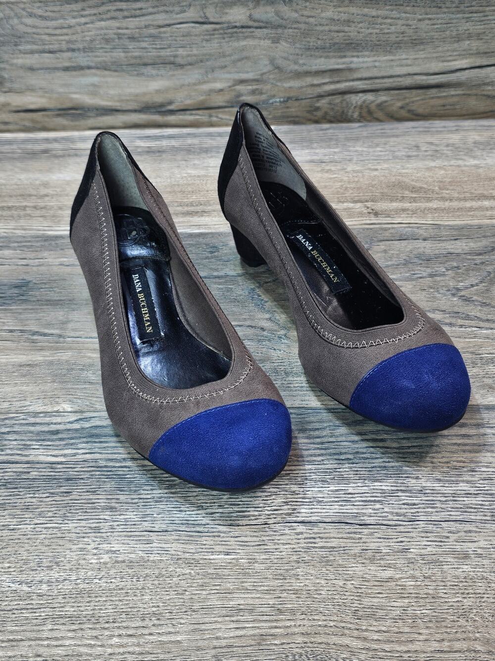 Dana Buchman Deelyah Blue Gray Faux Suede Wedge Pumps Women's Size 6M